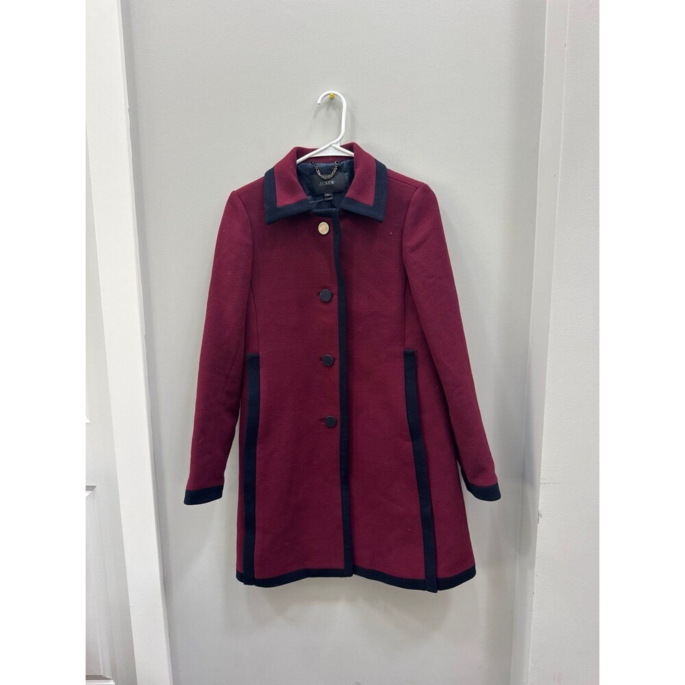 J Crew Burgundy Women’s Lady Day Double Cloth Coat Wool Blend 6 US
